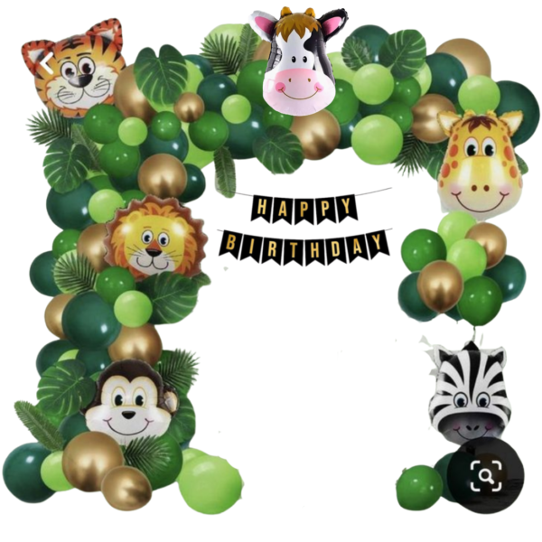 GIFTELLA Jungle Safari Birthday Decoration Kit with leaves (119 pc)