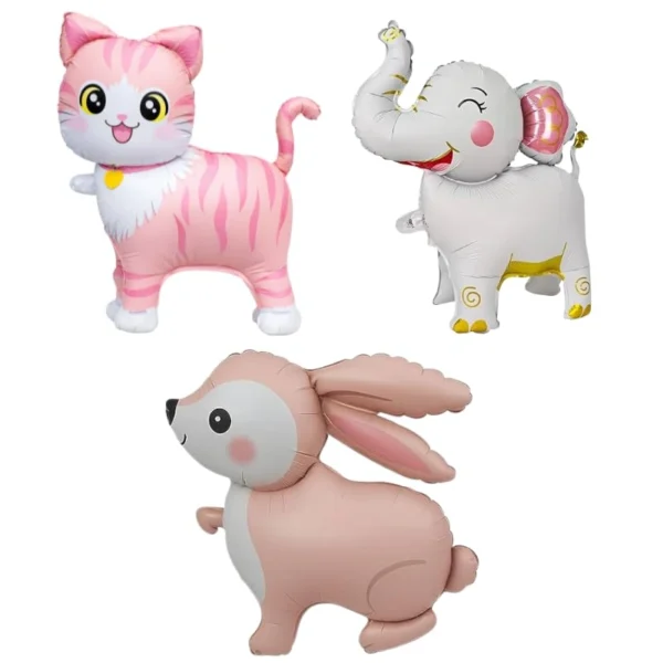 GIFTELLA 3D Self-Standing Animal Shaped Foil Balloons Pack of 3 – Cat, Elephant, Bunny