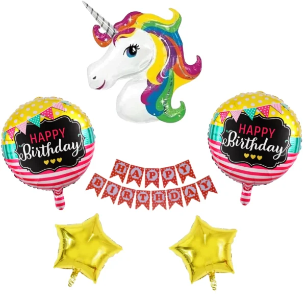 GIFTELLA Unicorn Birthday Decor Set with Birthday Banner (7 pc)
