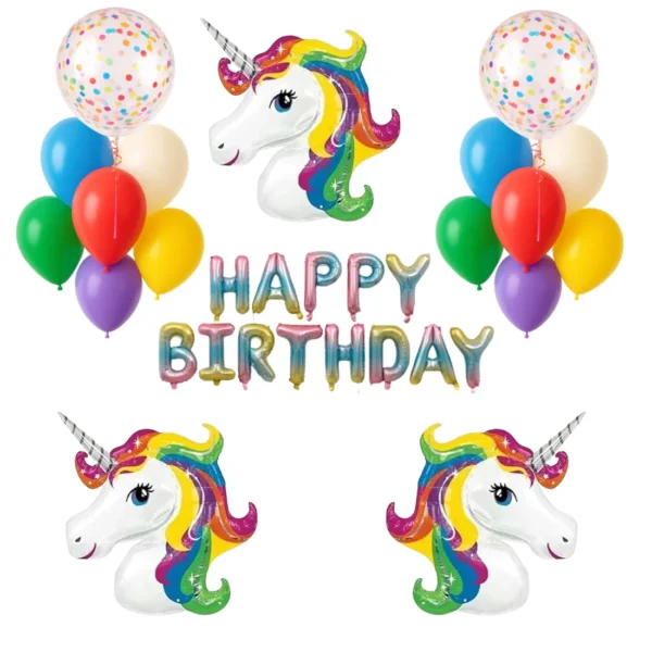 Giftella Unicorn Decor Set, Birthday Foil, Confetti, Latex (36 pc)
