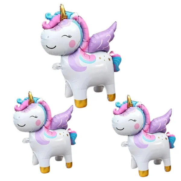 GIFTELLA 3 pc Unicorn Foil Balloons, 3D Standing Design