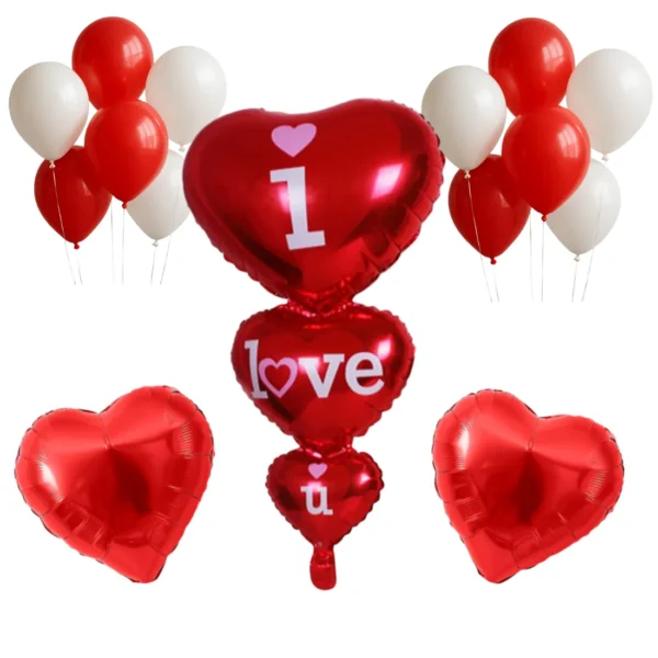 Giftella I Love You Heart Foil Balloon Set – Valentine Decoration Kit