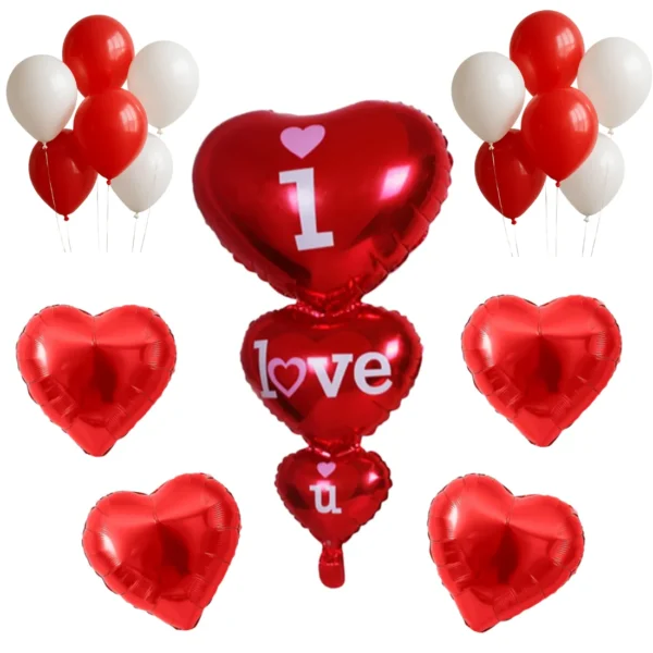 Giftella I Love You Heart Foil Balloon Set – Valentine Decoration Kit