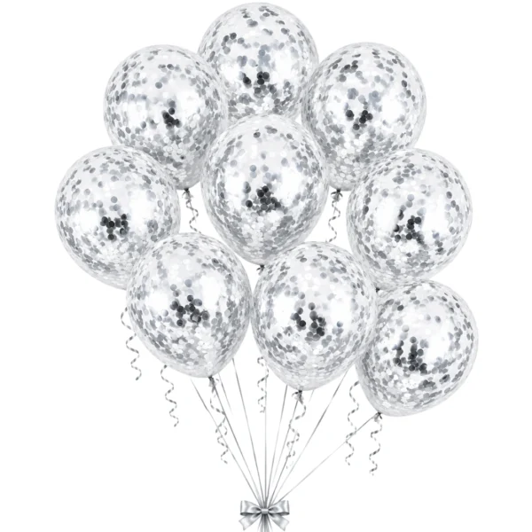 Giftella Silver Confetti Balloons 15 pc | Transparent Party Balloons