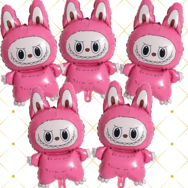 GIFTELLA 5 pc Pink Labubu Foil Balloon for Birthday Decor