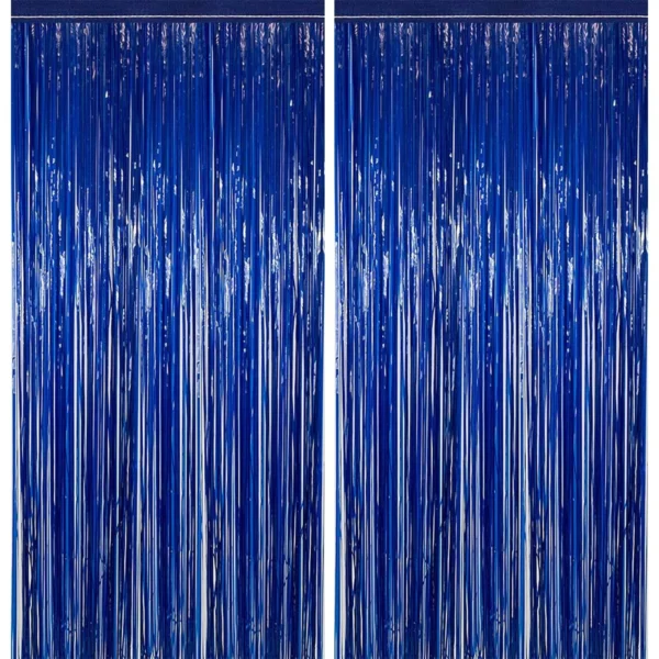 2 Pc Blue Foil Fringe Curtain for Birthday Party Decoration