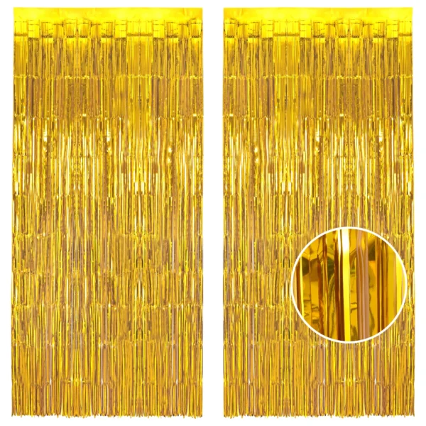 2 Pc Gold Foil Fringe Curtain for Birthday Party Decoration