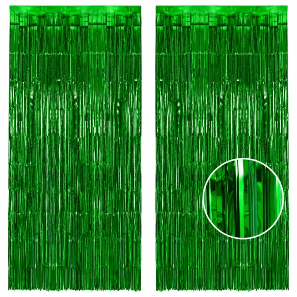 2 Pc Green Foil Fringe Curtain for Birthday Party Decoration